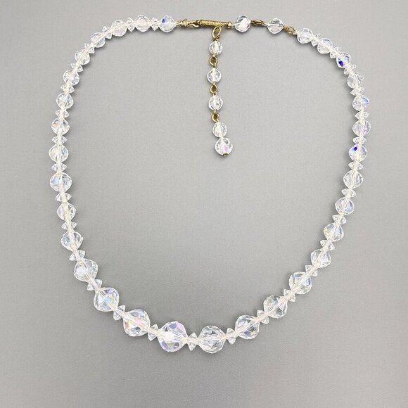 Vintage 1960s Laguna Aurora Borealis Faceted Crystal Beaded Choker Necklace - Picture 1 of 8